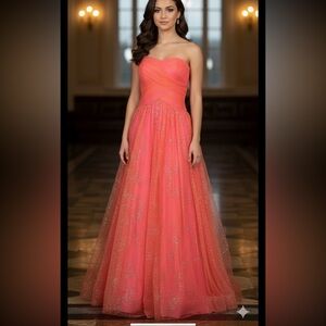 HAILEY Logan Adriana Papel Flamingo pink Prom strapless Dress 3/4 basque waist